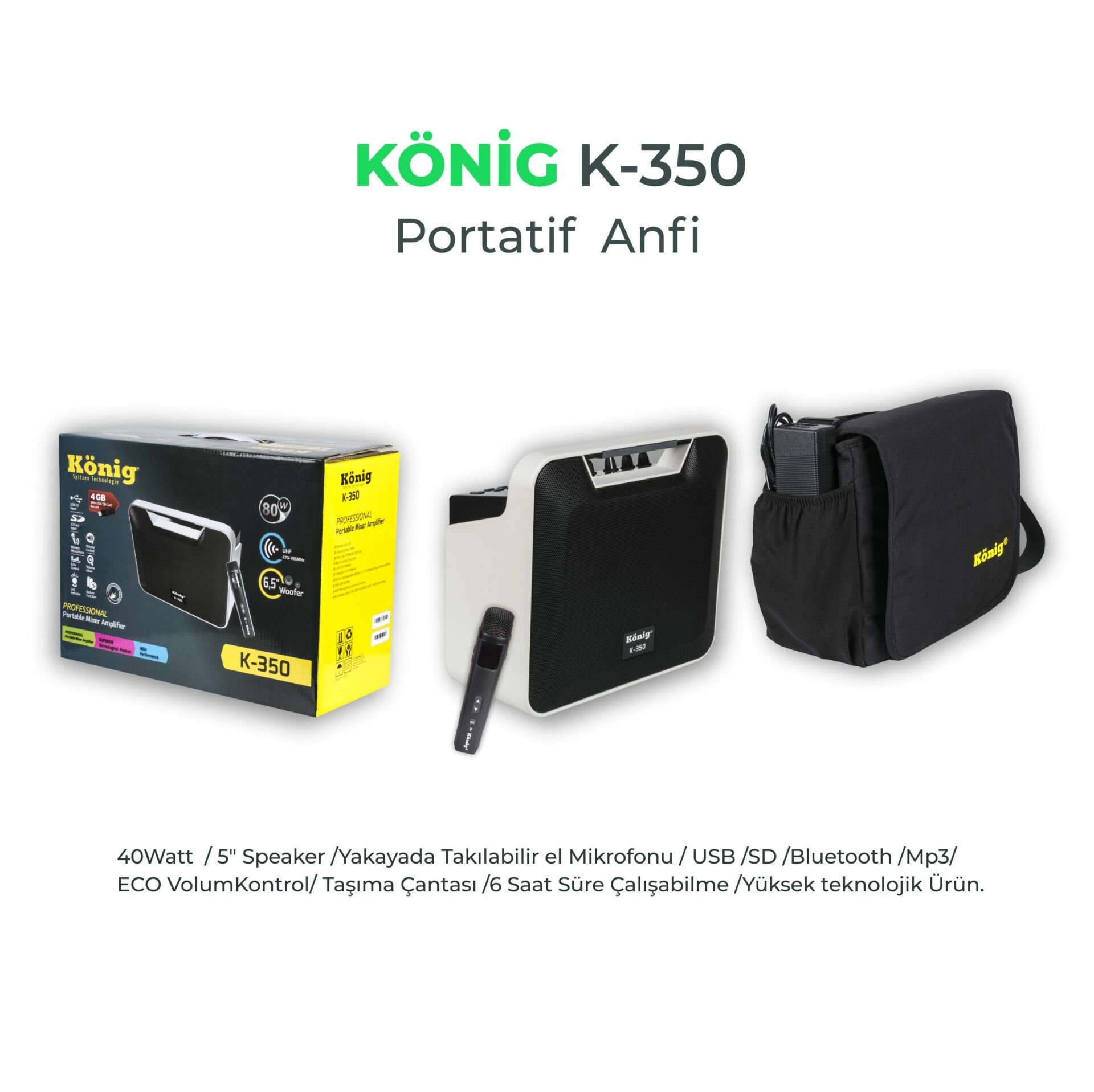 König K-350 Şarjlı El Mikrofonlu Taşınabilir Portatif Anfi