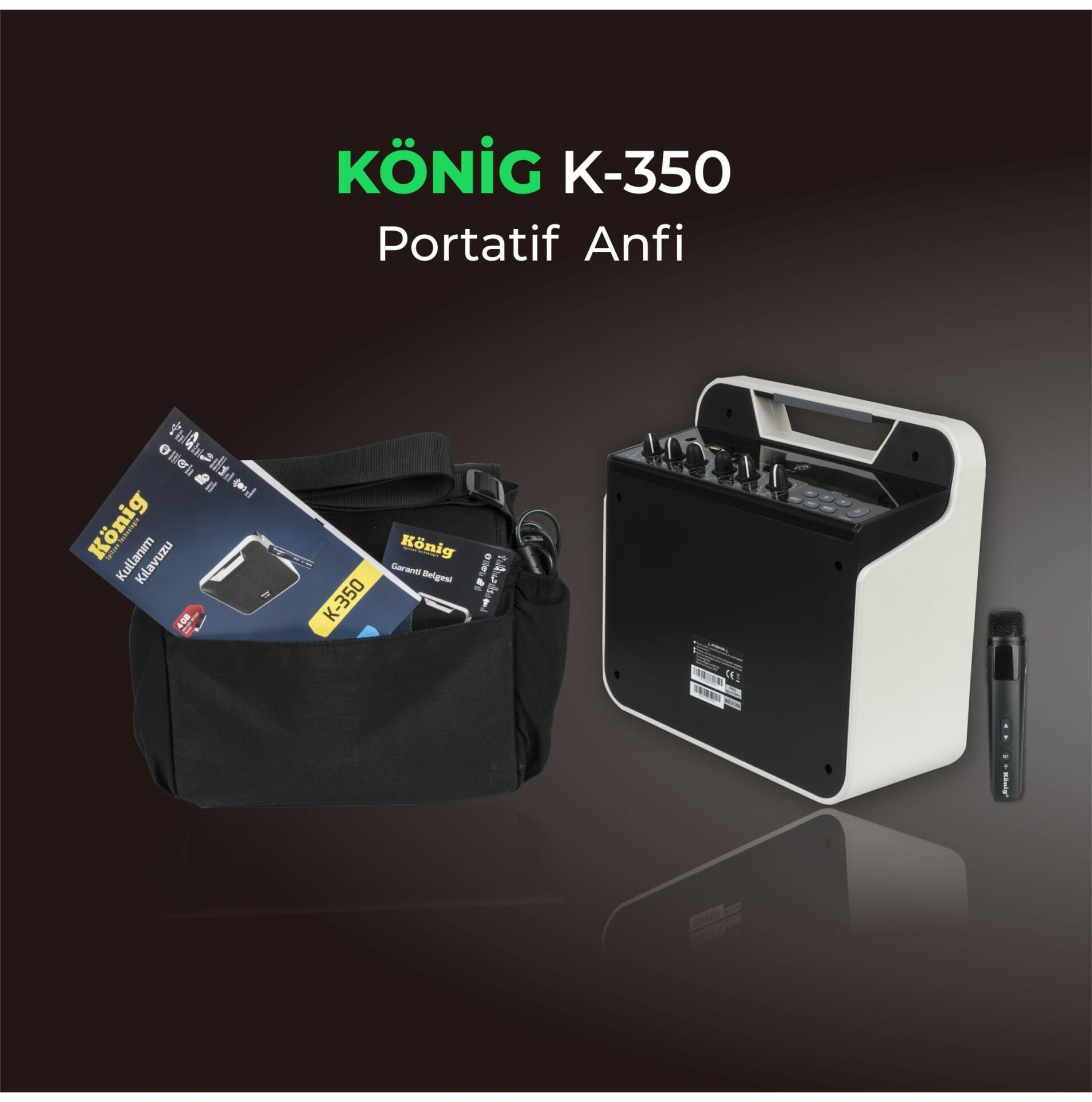 König K-350 Şarjlı El Mikrofonlu Taşınabilir Portatif Anfi