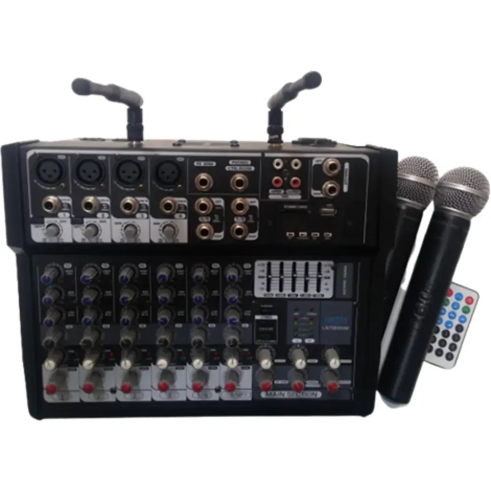 Lentus LNT 800 M 8 Kanal Çift El Kablosuz Mikrofonlu Power Mixer