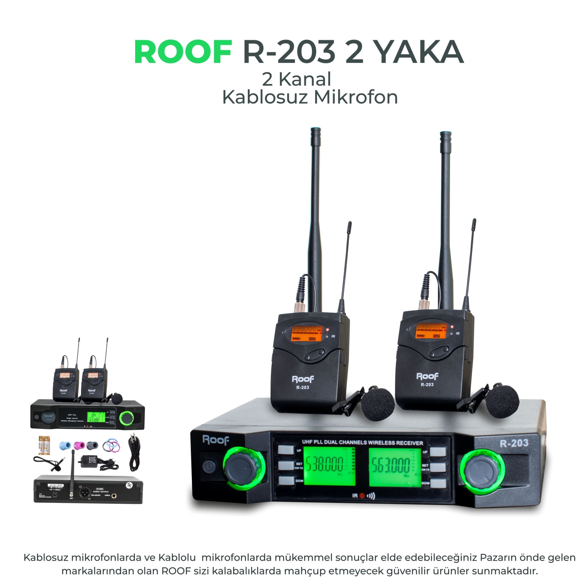 Roof R-203 2 Yaka Uhf Kablosuz Telsiz Mikrofon