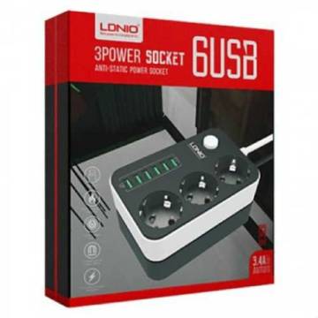 LDNIO ÇOKLU ŞARJ İSTASYONU 6 PORT USB 3.4 AMPER+3 PRİZ 220 VOLT