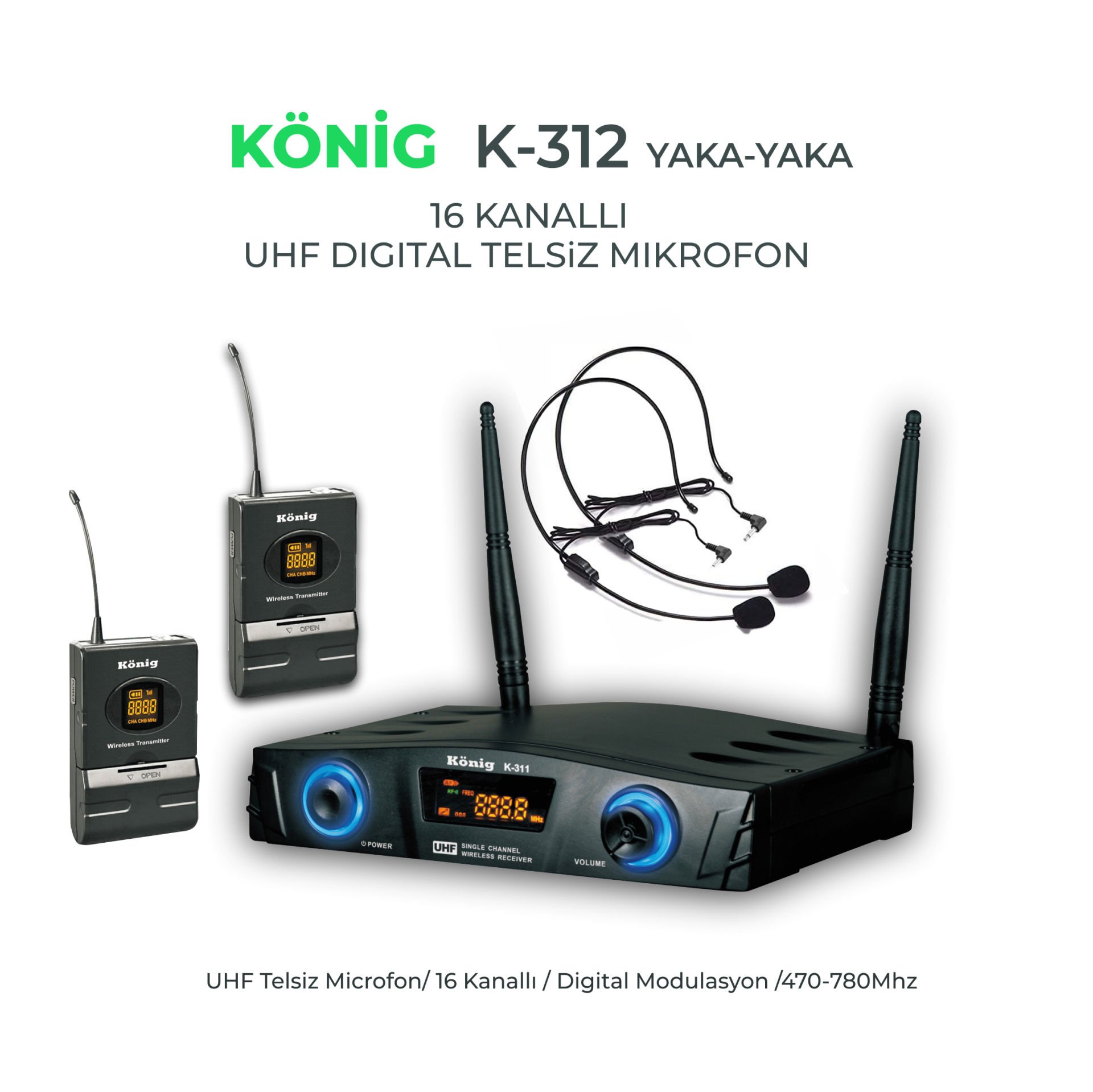 KÖNİG K-312 YY İKİ YAKA TELSİZ MİKROFONU