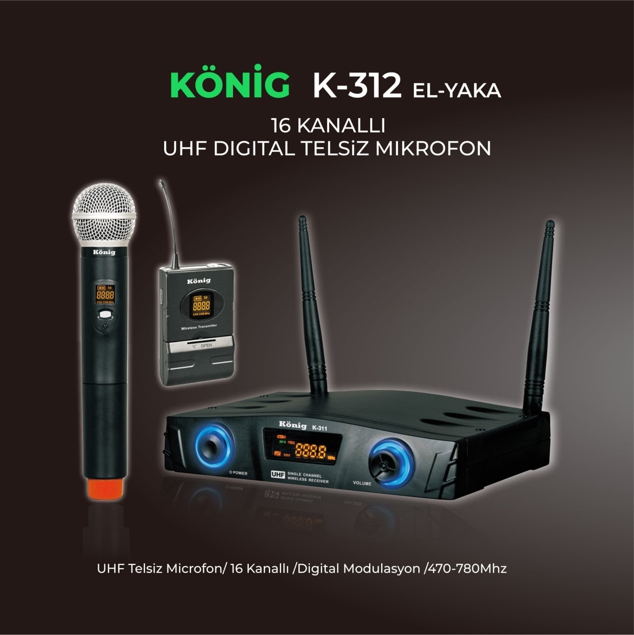 KÖNİG K-312 EY 1 EL-1 YAKA TELSİZ MİKROFONU