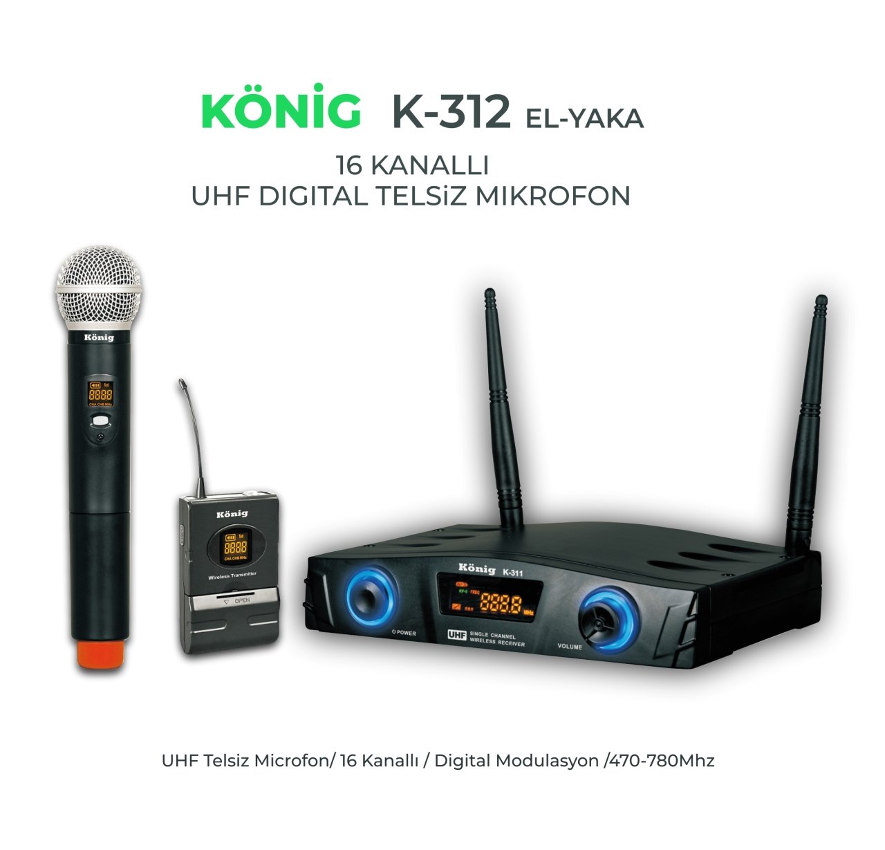 KÖNİG K-312 EY 1 EL-1 YAKA TELSİZ MİKROFONU
