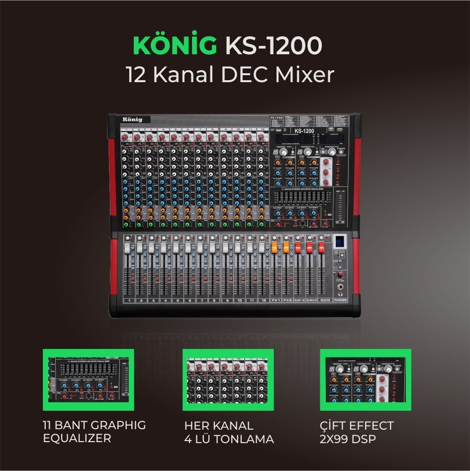 KS–1200 DEC MIXER 12 KANAL ÇİFT EFFECT DEC MIXER