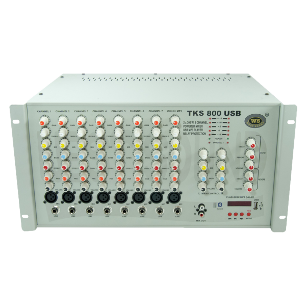TKS 800 EF USB 8 KANAL MİKSERLİ STEREO AMPLİFİKATÖR