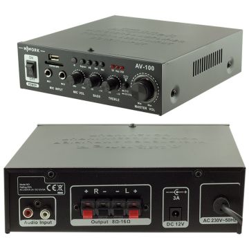 NWORK AV-100 USB/SD 2 x 20W 4-8 OHM AMPLİFİKATÖR