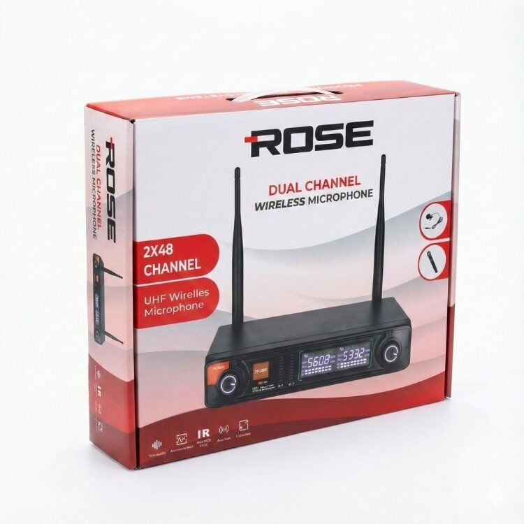 Rose R-702-YY UHF Kablosuz Telsiz Çift Yaka Mikrofon 2x48 Kanal