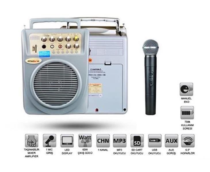 Osawa Osw-8107E Seyyar Portatif Şarjlı Anfi El Mikrofonlu